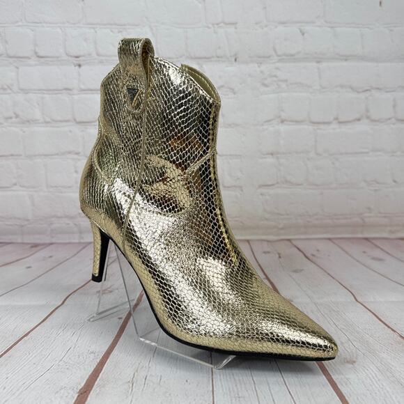 Guess Metallic Gold Ankle Boots Booties Women’s Size 6 1/2 M - Picture 1 of 10